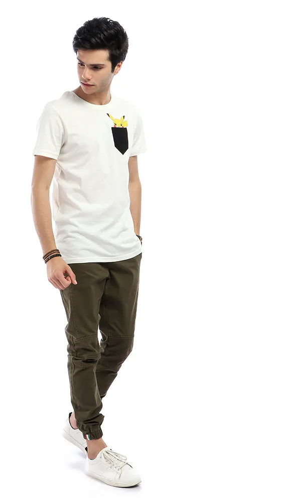 53171 Pikachu With Front Pocket Round Off-White T-shirt