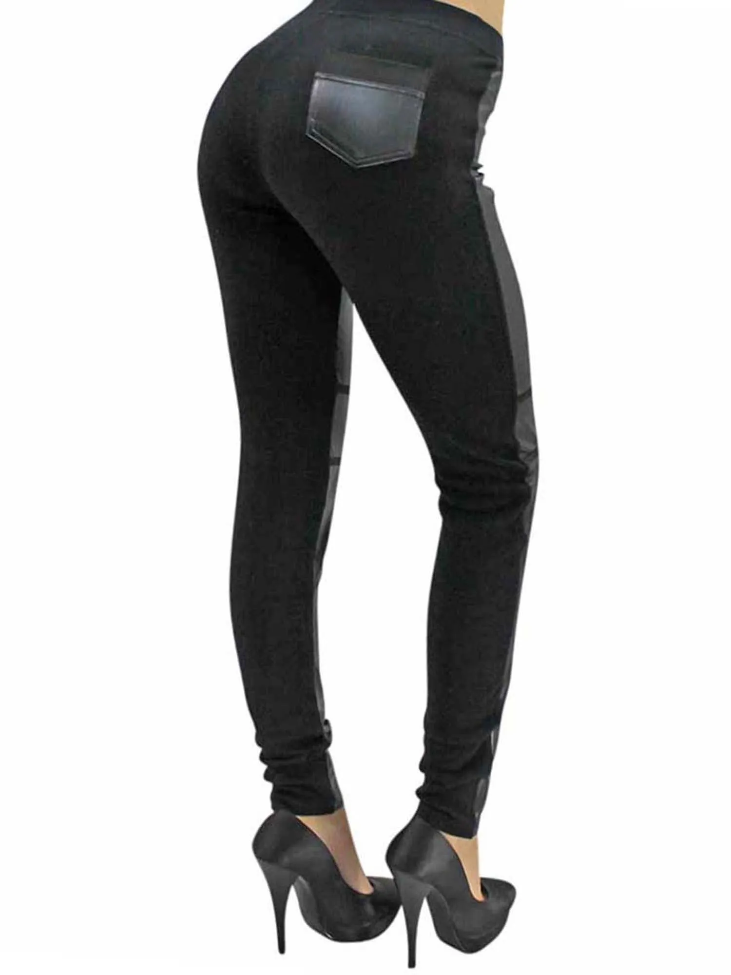 Black Two-Tone Vegan Leather Leggings