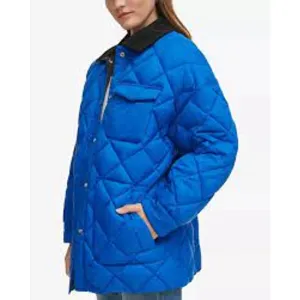 Calvin Klein Jeans Women's Reversible Quilted Barn Lapis Blue & Black Coat, XL